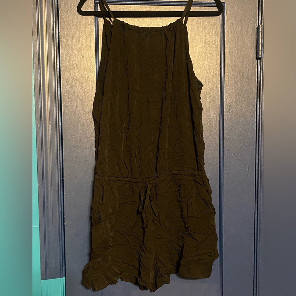 Old Navy Black Romper with Tie Detail and Tie Neck